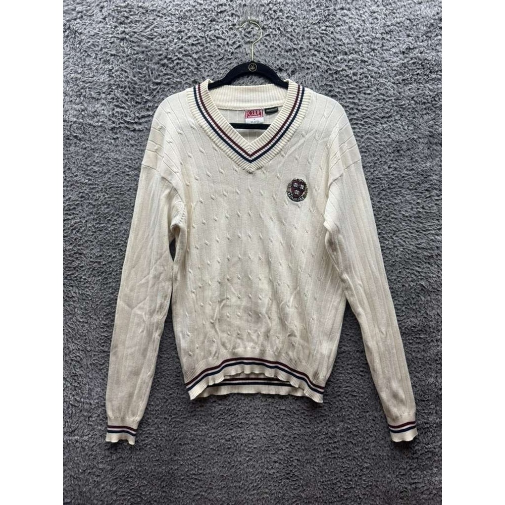 The‎ Coop Harvard Seal Cable Knit V-Neck Pullover Sweater Cream Mens Size XL